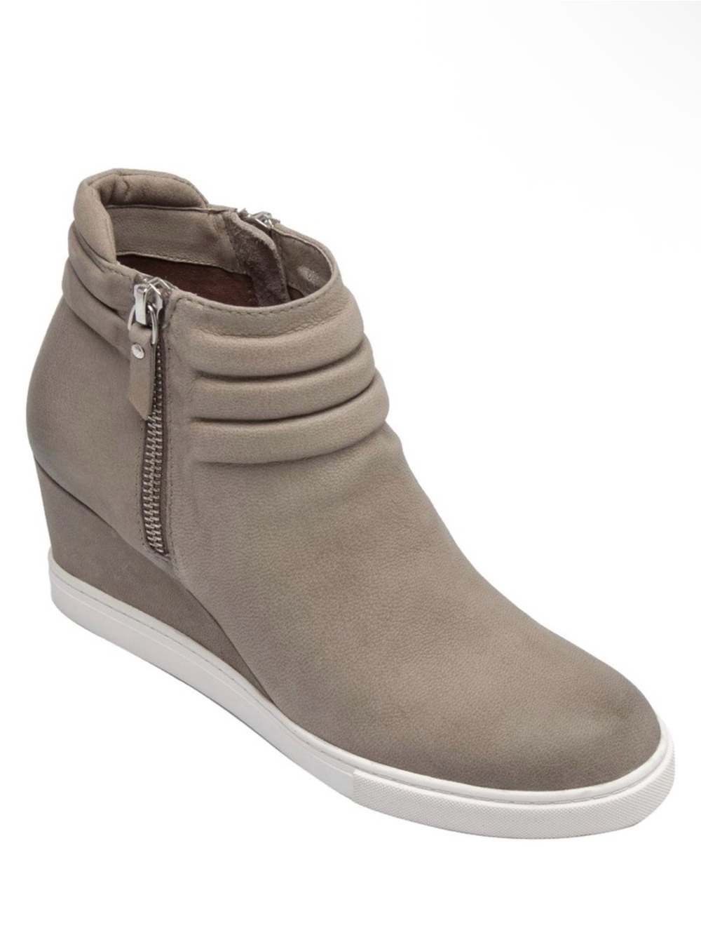 Frieda Dark Grey Oiled Leather Platform Wedge Sneaker Booties 9.5 M #213